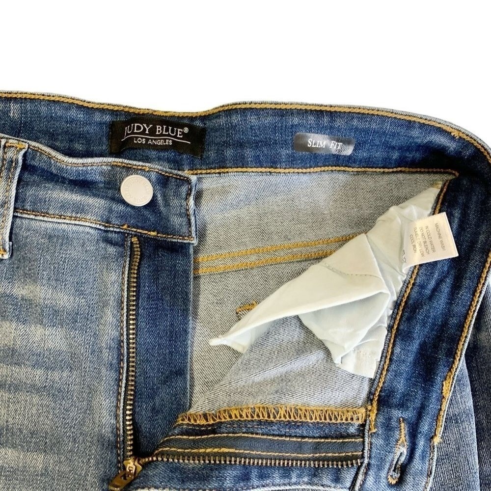 Judy Blue Womens Slim Fit High Rise Distressed Stretch Blue Denim Jeans Sz 7/ 28 - Picture 4 of 11